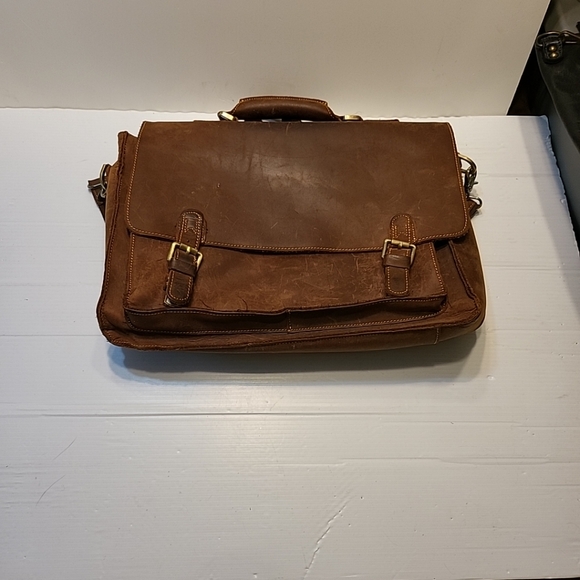 Kattee Men's Brown Leather Satchel Briefcase 15.6" Laptop Messenger Bag - Picture 1 of 9